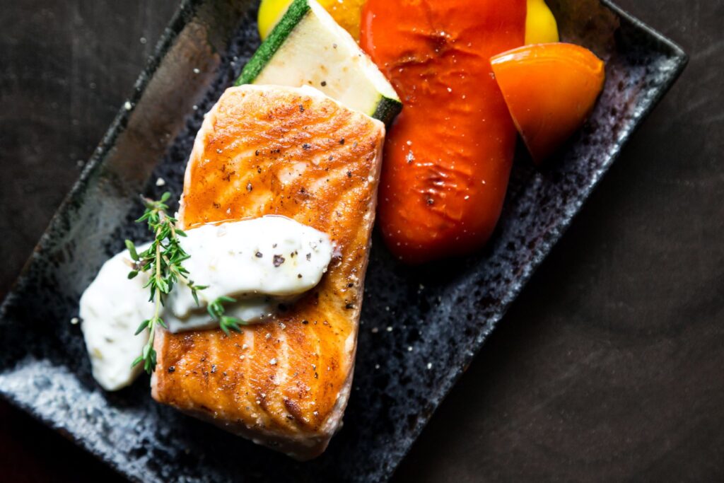 Salmon, which contains healthy fats 